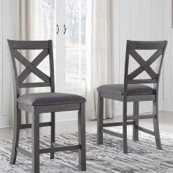Signature Design By Ashley® Dining Room Sets Myshanna - Dark Gray - 7 Pc. - Counter Extension Table, 6 Barstools