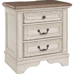 Ashley Furniture Realyn - White / Brown / Beige - Three Drawer Night Stand Nightstands