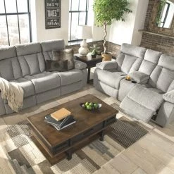 Ashley Furniture Mitchiner - Fog - Rec Sofa W/drop Down Table