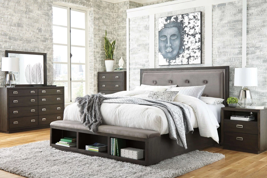 Signature Design By Ashley® Hyndell - Dark Brown - California King Upholstered Panel Bed With Storage 4 Signature Design By Ashley® Hyndell - Dark Brown - California King Upholstered Panel Bed With Storage
