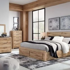 Signature Design By Ashley® Hyanna - Tan - Queen Panel Bed With 4 Storage Drawers Beds