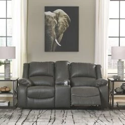 Ashley Furniture Calderwell - Gray - Dbl Rec Loveseat W/console