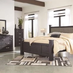 Signature Design By Ashley® Reylow - Dark Ultimate Best In Class Upholstered Poster Bed Beds