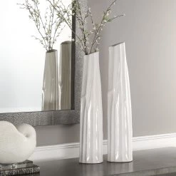 Uttermost Kenley Crackled White Vases S/2 Table Decor