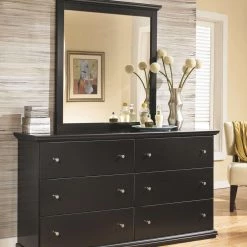 Signature Design By Ashley® Bedroom Sets Maribel - Black - 4 Pc. - Dresser, Mirror, King Panel Headboard With Bolt On Bed Frame