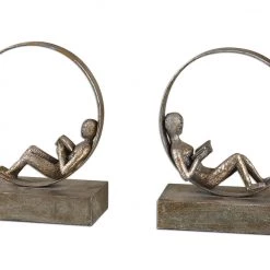 Uttermost Lounging Reader Antique Bookends Set/2 Table Decor