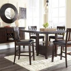 Signature Design By Ashley® Dining Room Sets Haddigan - Dark Ultimate Best In Class Rectangular Dining Room Counter Extension Table, 4 Upholstered Barstools