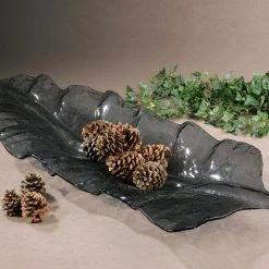 Table Decor Uttermost Smoked Leaf Glass Tray