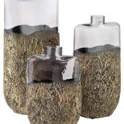 Ashley Furniture Clement - Antique Gold Finish - Vase Set (3/cn) Table Decor