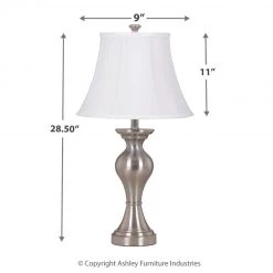 Ashley Furniture Accessories Rishona - Brushed Premium Finish - Metal Table Lamp (2/CN)