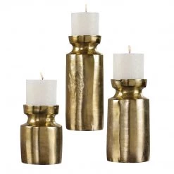 Table Decor Uttermost Amina Antique Brass Candleholders Set/3