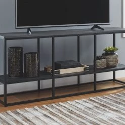Ashley Furniture TV Stands Yarlow - Black - Extra Large Tv Stand - Goldtone Metal Base