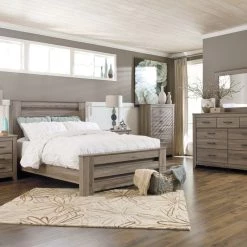 Signature Design By Ashley® Zelen - Warm Gray - Dresser, Mirror, / Panel Headboard