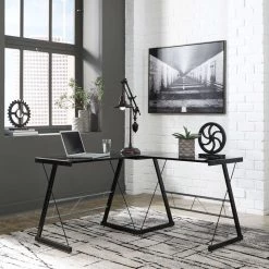 Ashley Furniture Mallistron - Black/silver - L-desk