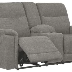 Ashley Furniture Reclining Furniture Mouttrie - Smoke - Pwr Rec Loveseat/con/adj Hdrst
