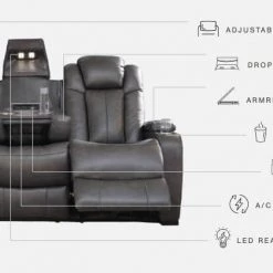 Signature Design By Ashley® Turbulance - Quarry - Pwr Rec Sofa With Adj Headrest Sofas