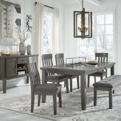 Signature Design By Ashley® Hallanden - Dark Gray - 7 Pc. - Extension Table, 4 Side Chairs, Bench, Server Dining Room Sets