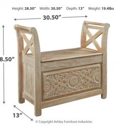 Ashley Furniture Fossil - Whitewash - Accent Bench Benches