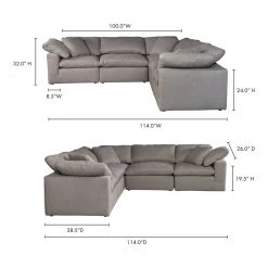 Moe's Home Collection Terra Condo Classic L Modular Sectional Livesmart Fabric Light Grey Sectionals