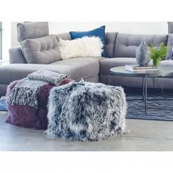 Moe's Home Collection Lamb Fur Pouf Black Snow