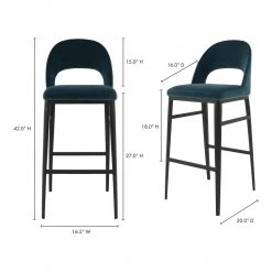 Moe's Home Collection Roger Barstool Teal Velvet