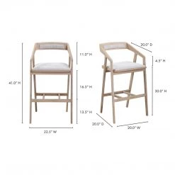 Moe's Home Collection Stools Padma Oak Barstool Light Grey 10 Moe's Home Collection Stools Padma Oak Barstool Light Grey