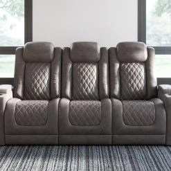 Ashley Furniture Hyllmont - Gray - Pwr Rec Sofa With Adj Headrest Reclining Furniture