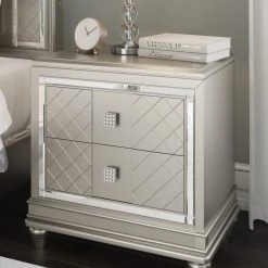Signature Design By Ashley® Chevanna - Platinum - 7 Pc. - Dresser, Mirror, King Upholstered Panel Bed, 2 Nightstands Bedroom Sets