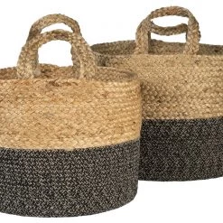 Ashley Furniture Parrish - Natural/black - Basket Set (2/cn) - Handles Table Decor