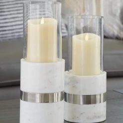 Ashley Furniture Gracelyn - White/silver Finish - Candle Holder Set (2/cn) Table Decor