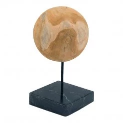 Moe's Home Collection Round Teak Ball On Black Marble Base Medium