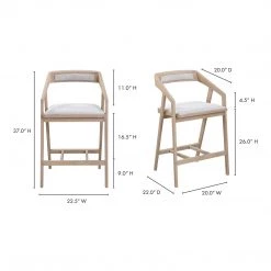 Moe's Home Collection Padma Oak Counter Stool Light Grey