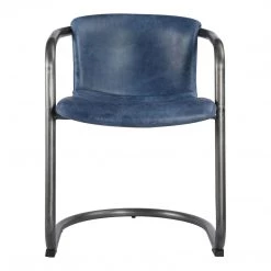 Moe's Home Collection Chairs Freeman Dining Chair Kaiso Blue Leather -m2