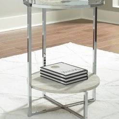 Ashley Furniture Bodalli - Ivory/chrome - Round End Table