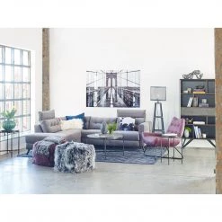 Moe's Home Collection Lamb Fur Pouf Black Snow