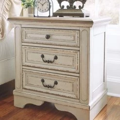Ashley Furniture Realyn - White / Brown / Beige - Three Drawer Night Stand Nightstands