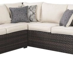 Ashley Furniture Easy - Dark Brown/beige - Sofa Sec/chair W/cush (3/cn) Outdoor Sets