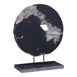 Moe's Home Collection Round Teak Wood Art Weathered Grey Small Table Decor