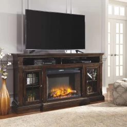 Ashley Furniture Roddinton - Dark Brown - Xl Tv Stand W/fireplace Option