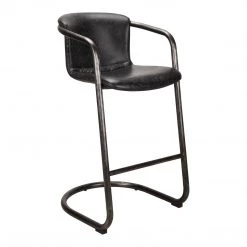 Moe's Home Collection Stools Freeman Barstool Onyx Black Leather -m2