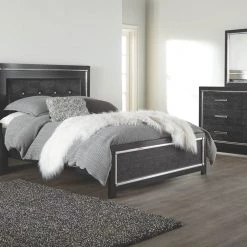 Signature Design By Ashley® Beds Kaydell - Patterned - Upholstered Panel Bed With 2 Storage Drawers, Roll Slats