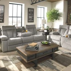 Ashley Furniture Mitchiner - Fog - Dbl Rec Loveseat W/console