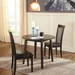 Signature Design By Ashley® Hammis - Dark Ultimate Best In Class Round Dining Room Drop Leaf Table, 2 Upholstered Side Chairs