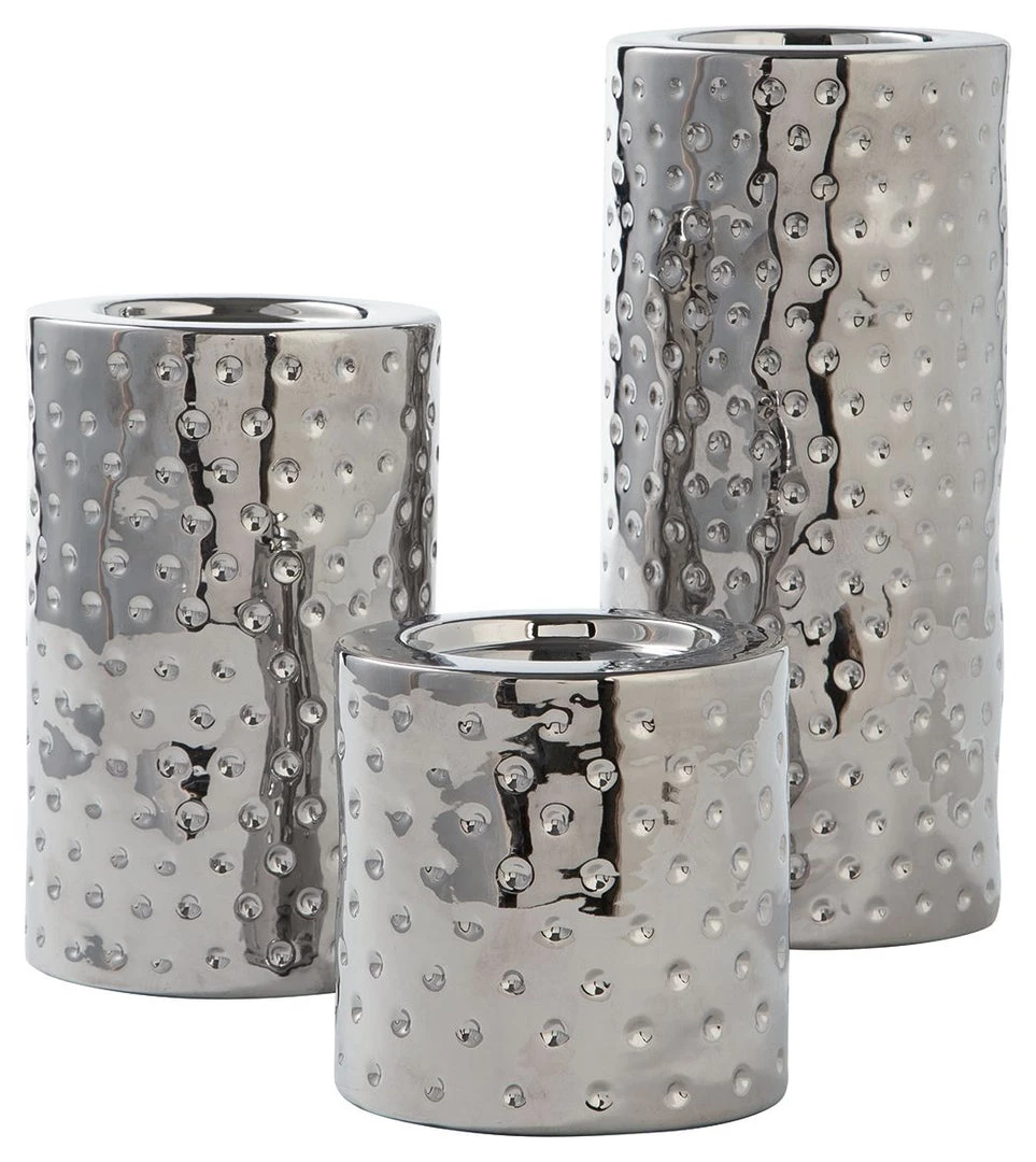 Ashley Furniture Table Decor Marisa - Silver Finish - Candle Holder Set (3/cn) 3 Ashley Furniture Table Decor Marisa - Silver Finish - Candle Holder Set (3/cn)