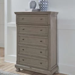 Ashley Furniture Chests Lettner - Light Gray - Five Drawer Chest - 2-handles