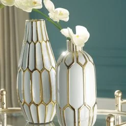 Ashley Furniture Mohsen - Gold Finish/white - Vase Set (2/cn)