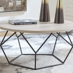 Ashley Furniture Waylowe - Light Brown/black - Round Cocktail Table