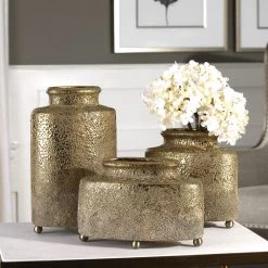 Table Decor Uttermost Kallie Metallic Golden Vessels S/3