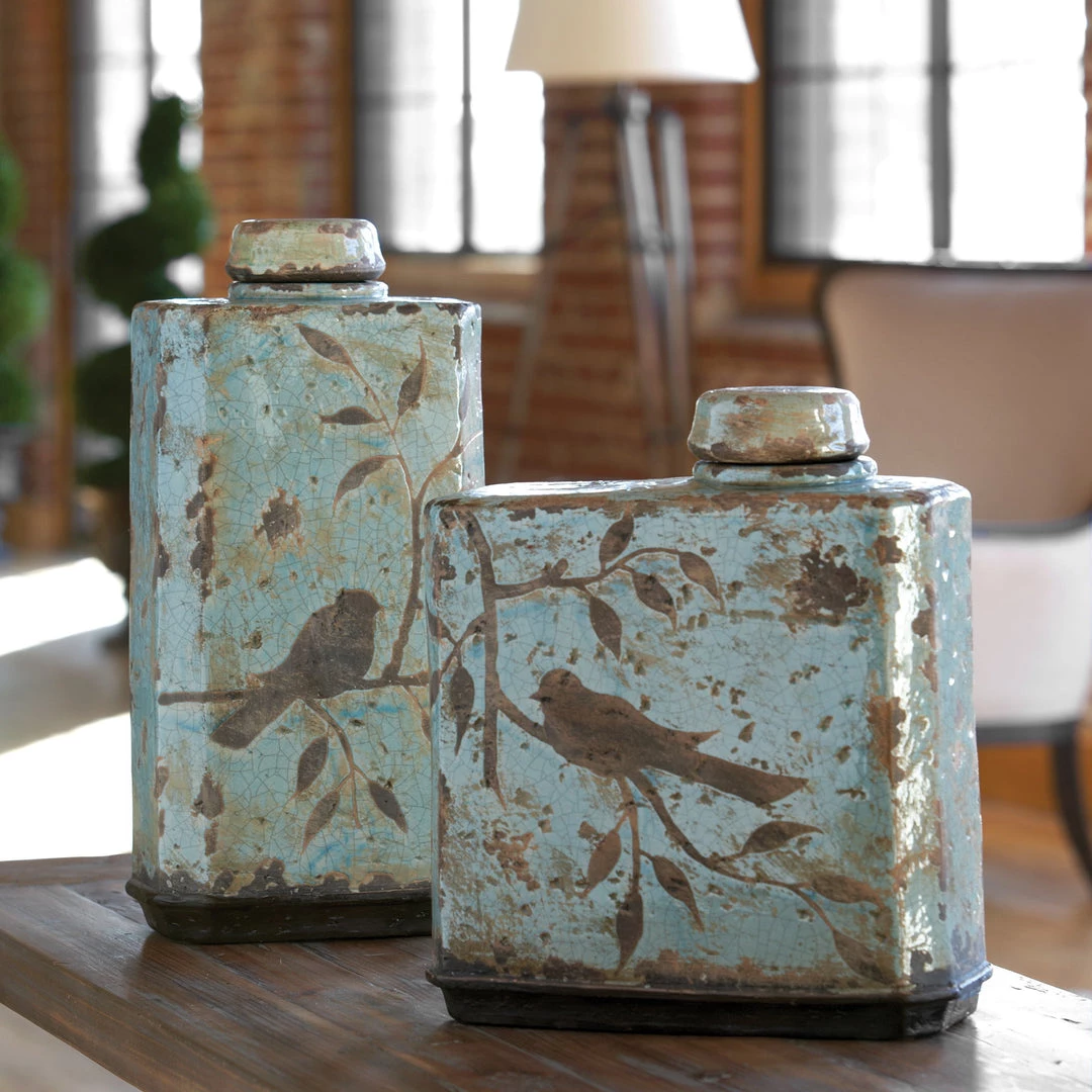 Uttermost Freya Light Sky Blue Containers, Set/2 4 Uttermost Freya Light Sky Blue Containers, Set/2