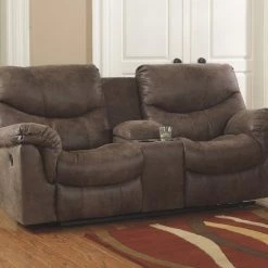 Ashley Furniture Reclining Furniture Alzena - Gunsmoke - Dbl Rec Loveseat W/console